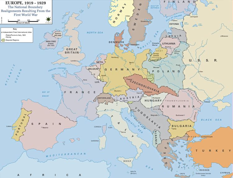 Landkaart Europa 1919